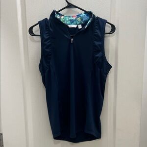 Lady Hagen Navy Sleeveless Golf Shirt With Floral Lining Collar